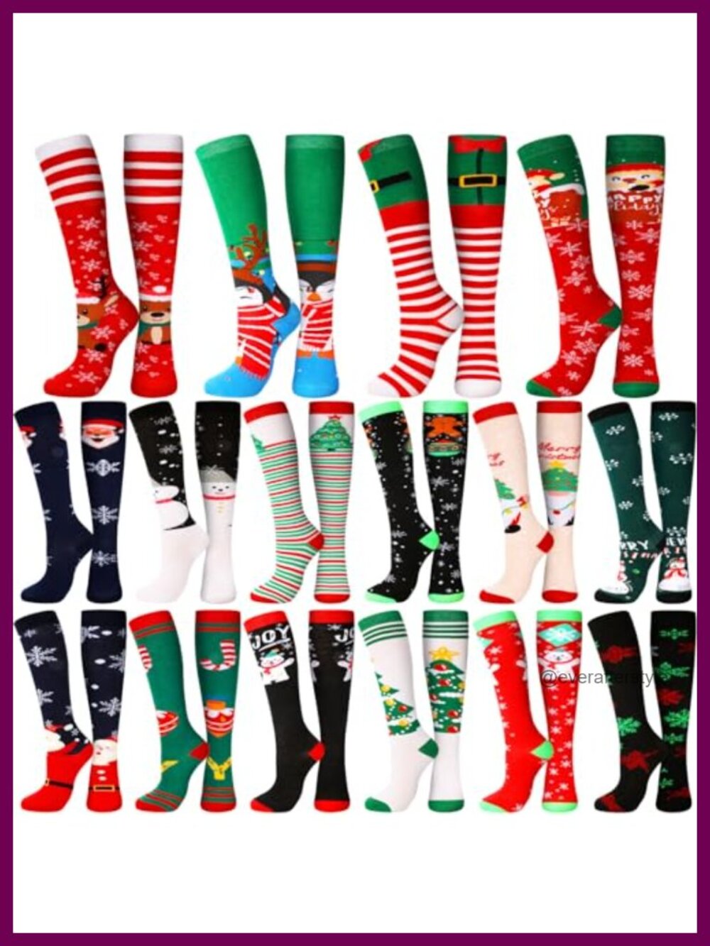 Christmas Knee High Socks 16 Pairs Polyester Nylon Women Holiday Gift